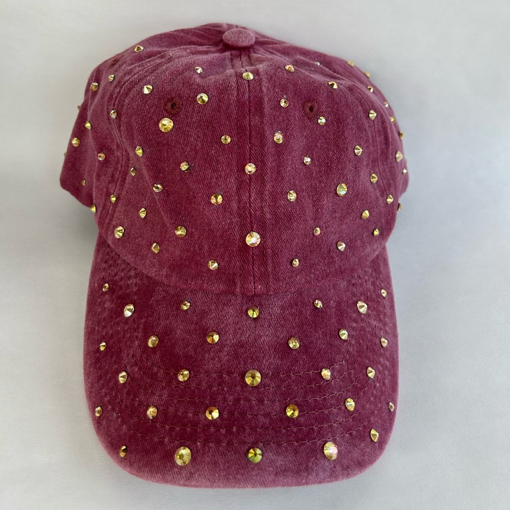 Rhinestone Studded Burgundy Cap